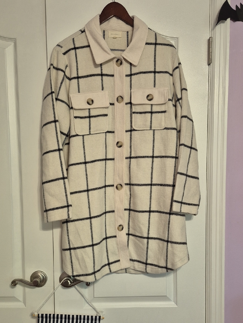 MELLODAY Cream and Black Windowpane Button-Front Shacket